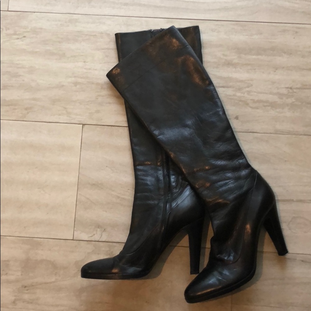 Prada Black leather knee high boots with zipper